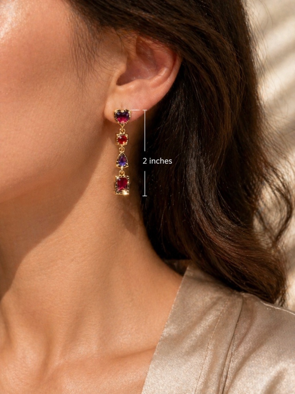 18K Gold Plated, CZ Drop Earrings, Colorful Gemstone Dangle Earrings, 925  Posts - Picture 3 of 3